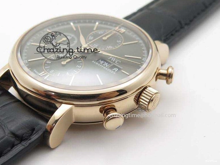 MIROTIME 0517 Portofino Chrono RG Black Dial on Black Leather Strap A HighPerformance 7389